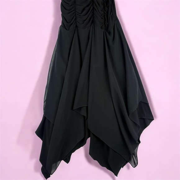 VTG Y2K Purple Rain Black Ruched Fairy Dress Spaghetti Straps Asymmetrical Hem M - Picture 3 of 6